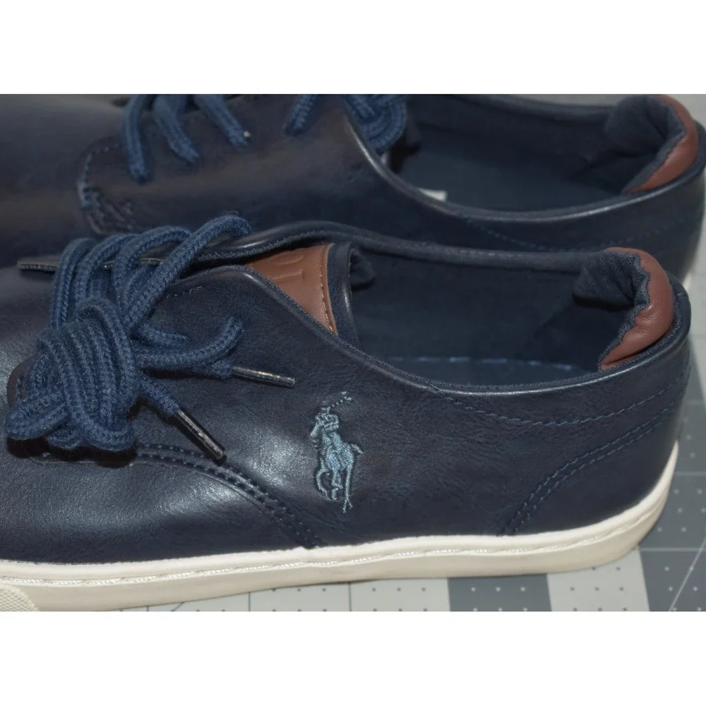 Polo Ralph Lauren Thurston Navy Blue Faux Leather Sneakers Kids 5 RF101478
